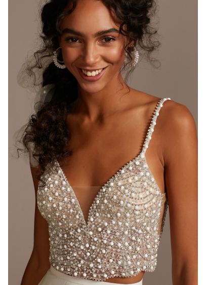 Embellished Spaghetti Strap Wedding Separates Top - From the spaghetti straps to the scalloped hem,
